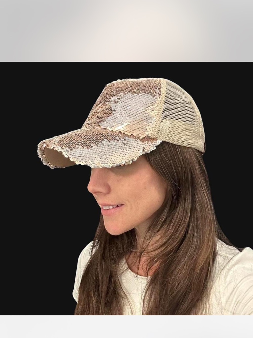 Women's Champagne Sequin Mesh Baseball Cap